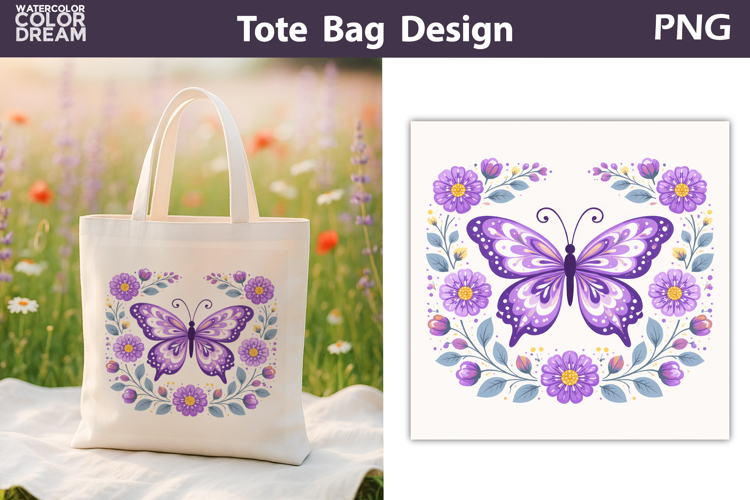 Folk Butterfly Floral Illustration | Tote Bag Sublimation
