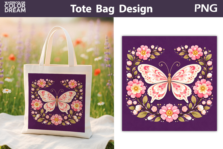 Folk Butterfly Floral Illustration | Tote Bag Sublimation