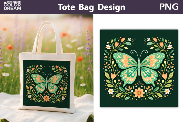 Folk Butterfly Floral Illustration | Tote Bag Sublimation