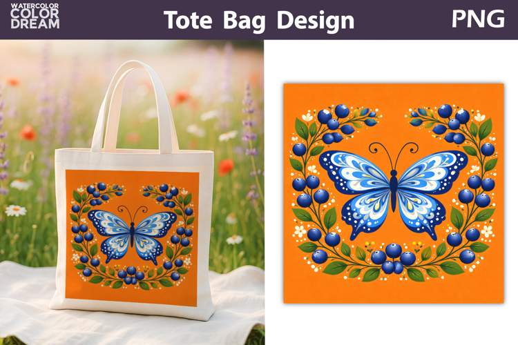 Folk Butterfly Floral Illustration | Tote Bag Sublimation