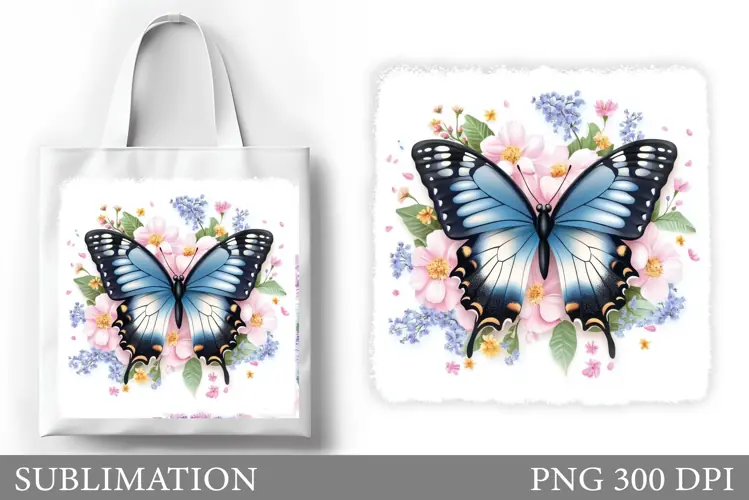 Butterfly Tote Bag Design. Flowers Tote Bag Sublimation