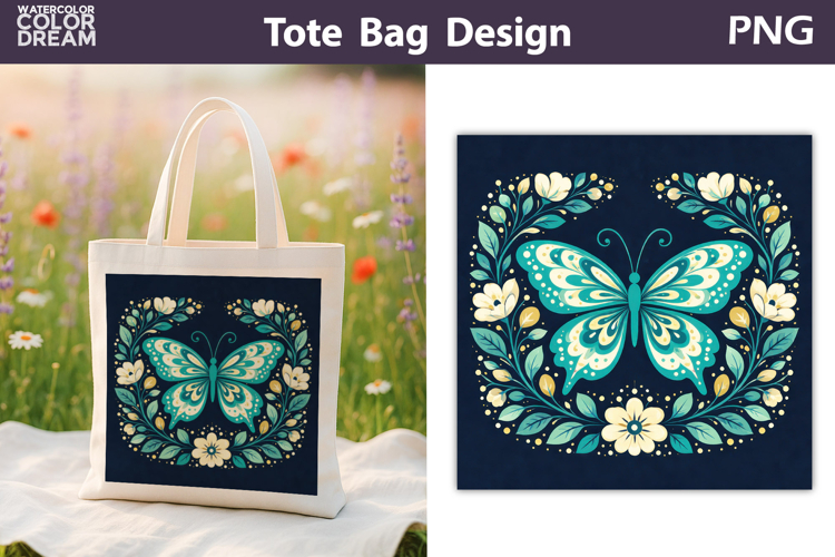 Folk Butterfly Floral Illustration | Tote Bag Sublimation