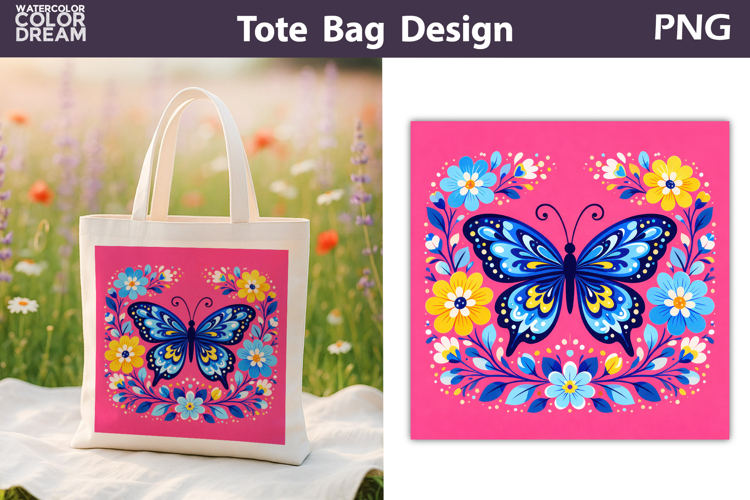 Folk Butterfly Floral Illustration | Tote Bag Sublimation