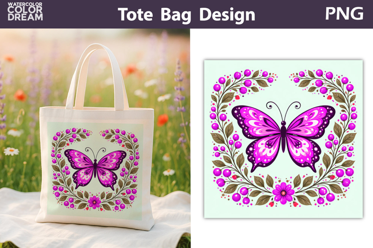 Folk Butterfly Floral Illustration | Tote Bag Sublimation