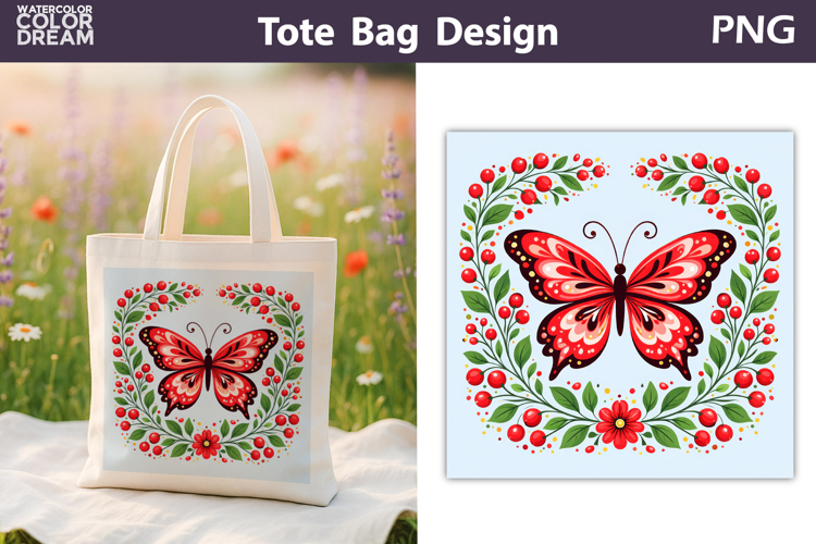 Folk Butterfly Floral Illustration | Tote Bag Sublimation