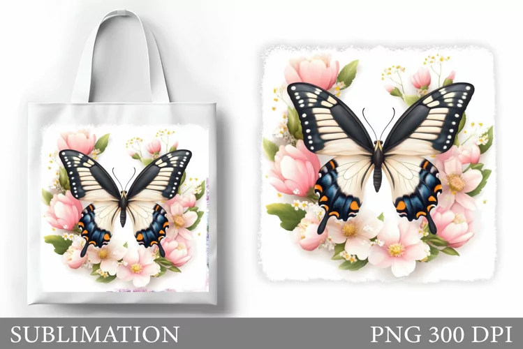 Butterfly Tote Bag Design. Flowers Tote Bag Sublimation