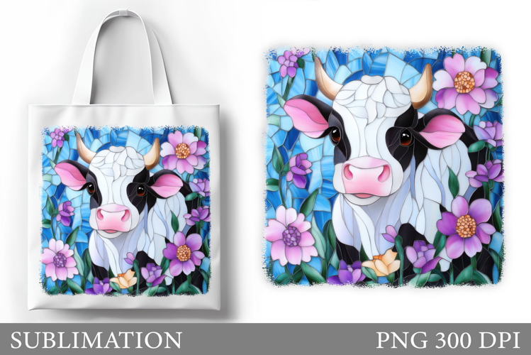 Cute Cow Tote Bag Sublimation. Cow Flowers Sublimation