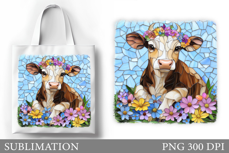 Cute Cow Tote Bag Sublimation. Cow Flowers Sublimation