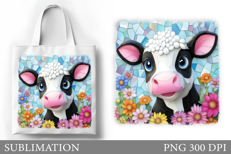 Cute Cow Tote Bag Sublimation. Cow Flowers Sublimation