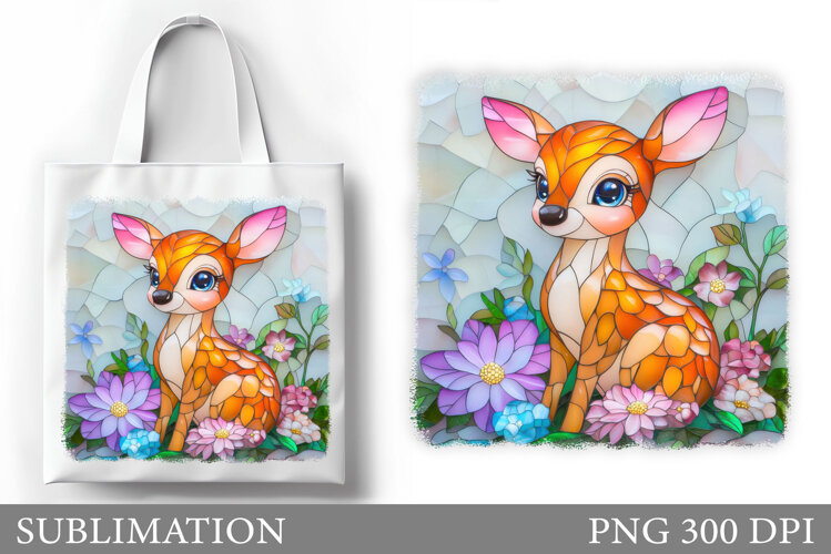 Cute Deer Tote Bag Sublimation. Deer Flowers Tote Bag Design example image 1
