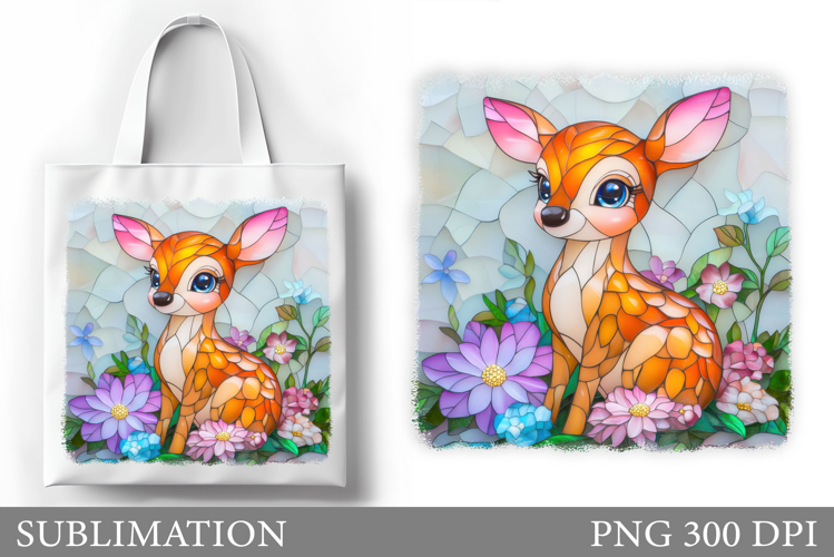Cute Deer Tote Bag Sublimation. Deer Flowers Tote Bag Design