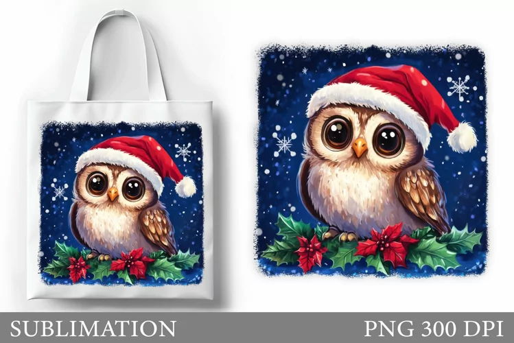 Christmas Owl Tote Bag. Christmas Tote Bag Sublimation