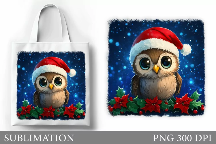 Christmas Owl Tote Bag. Christmas Tote Bag Sublimation