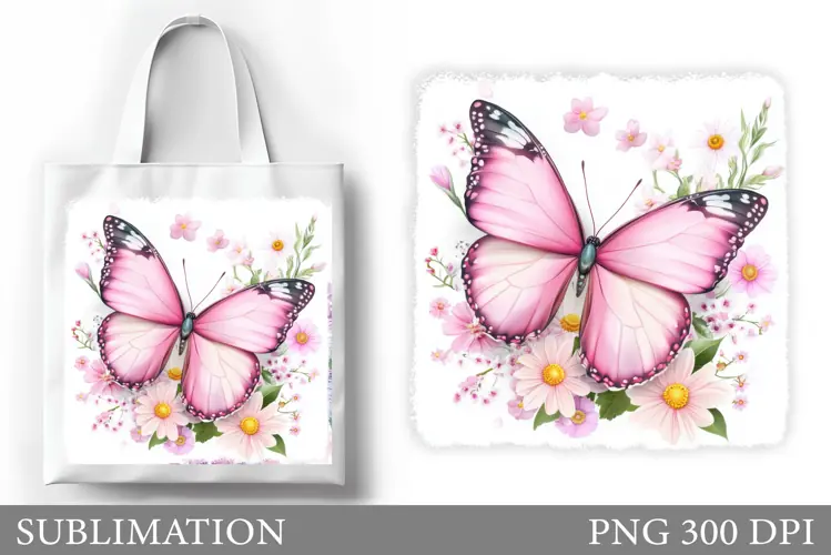 Butterfly Tote Bag Design. Flowers Tote Bag Sublimation