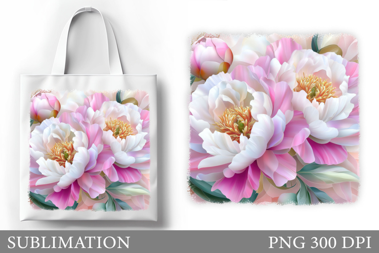 Peony Tote Bag Sublimation. Flowers Sublimation