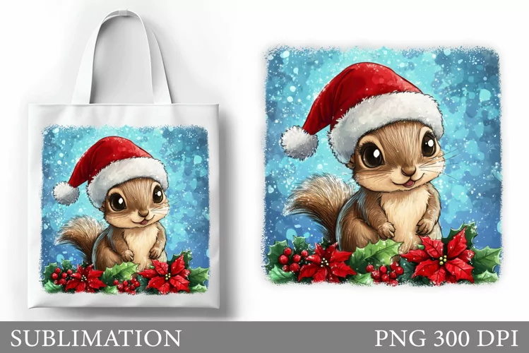 Christmas Squirrel Tote Bag. Christmas Tote Bag Sublimation