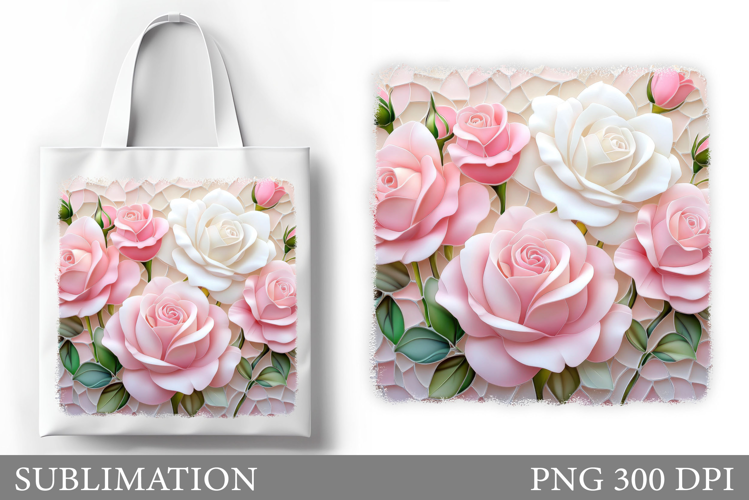Roses Tote Bag Design. Flowers Roses Sublimation