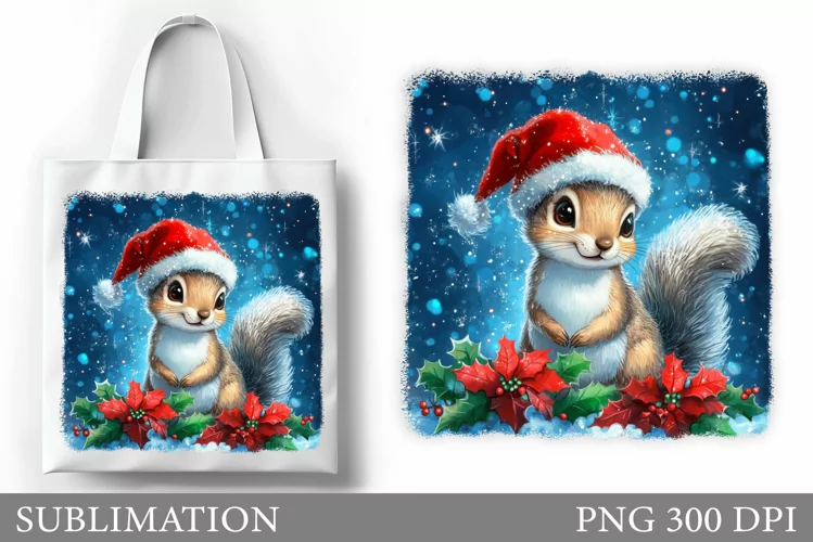 Christmas Squirrel Tote Bag. Christmas Tote Bag Sublimation
