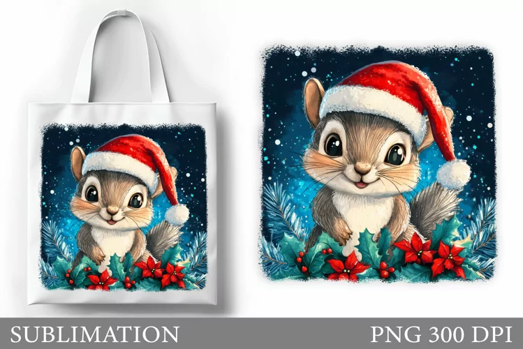 Christmas Squirrel Tote Bag. Christmas Tote Bag Sublimation