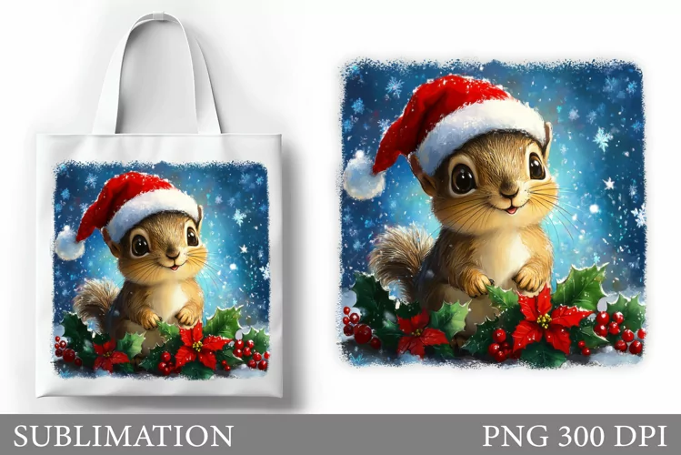 Christmas Squirrel Tote Bag. Christmas Tote Bag Sublimation