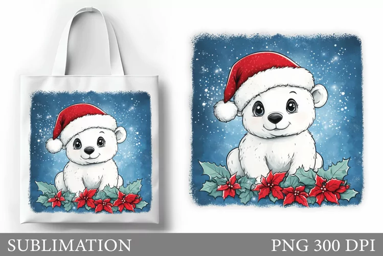Christmas Bear Tote Bag. Christmas Tote Bag Sublimation