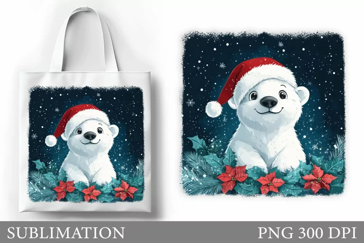 Cute Polar Bear Tote Bag. Christmas Tote Bag Sublimation