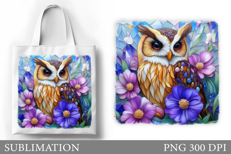Owl Tote Bag Sublimation. Owl Flowers Sublimation example image 1