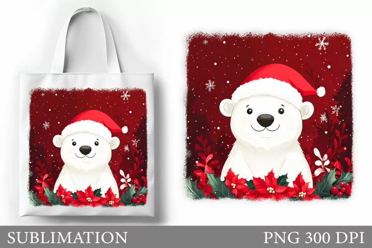 Cute Polar Bear Tote Bag. Christmas Tote Bag Sublimation
