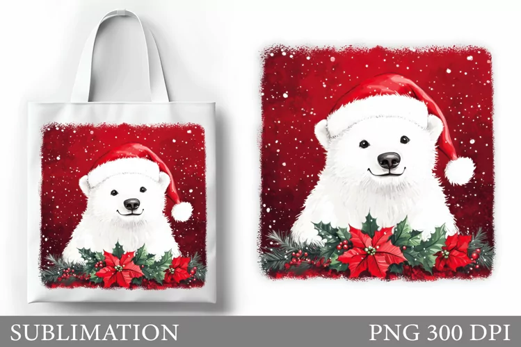 Christmas Bear Tote Bag. Christmas Tote Bag Sublimation
