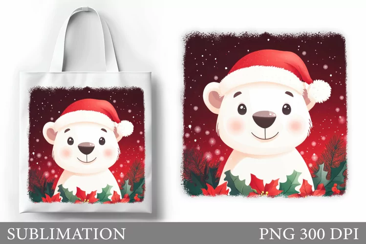 Cute Polar Bear Tote Bag. Christmas Tote Bag Sublimation