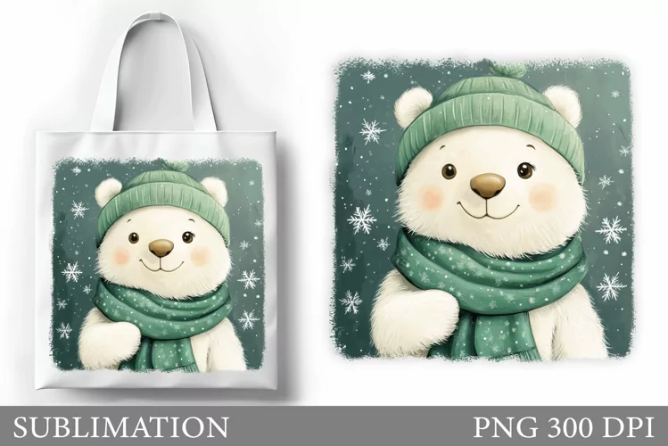 Christmas Bear Tote Bag. Christmas Tote Bag Sublimation