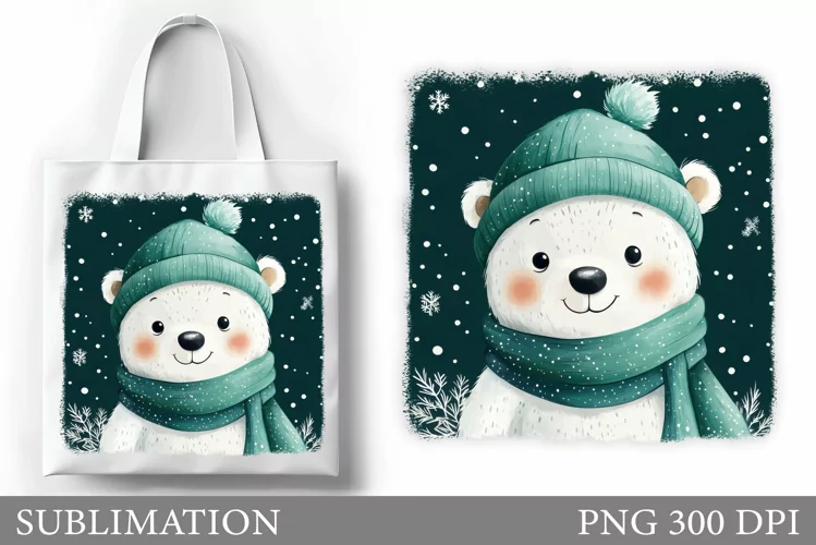 Christmas Bear Tote Bag. Christmas Tote Bag Sublimation
