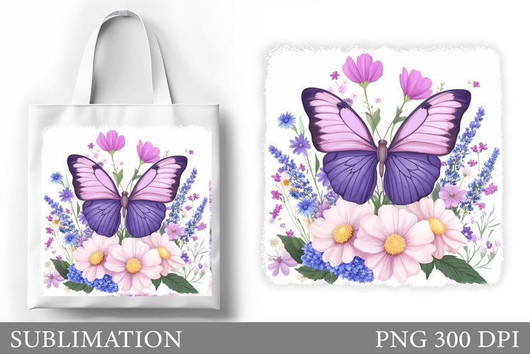 Butterfly Tote Bag Design. Flowers Tote Bag Sublimation example image 1