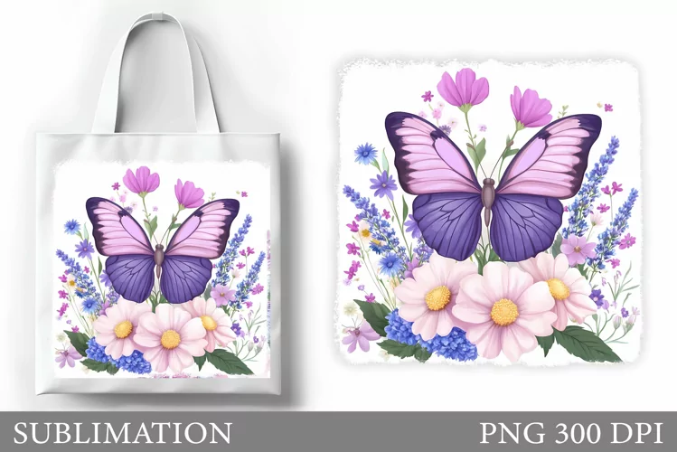 Butterfly Tote Bag Design. Flowers Tote Bag Sublimation