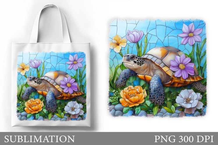 Turtle Tote Bag Design. Turtle Flowers Sublimation