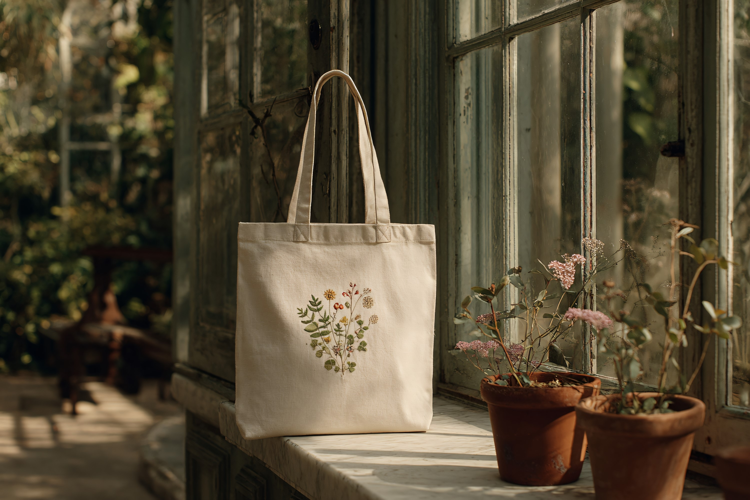 Floral Canvas Tote Bag Mockup