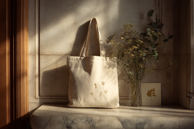 Floral Cotton Tote Bag Display