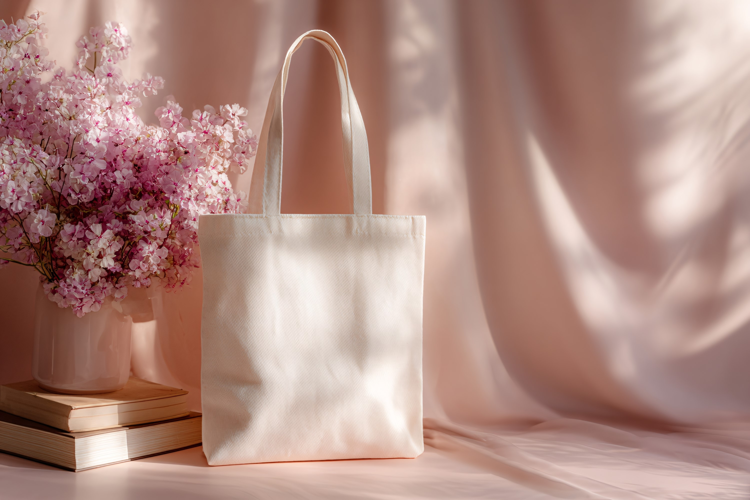 Canvas Tote Bag Mockup with Flowers