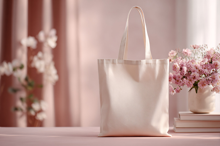 Canvas Tote Bag Mockup with Flowers