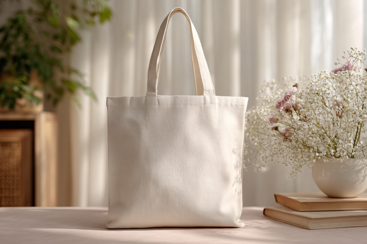 Canvas Tote Bag Mockup with Flowers