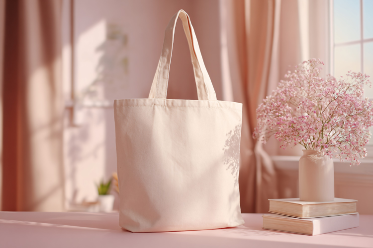 Canvas Tote Bag Mockup with Flowers