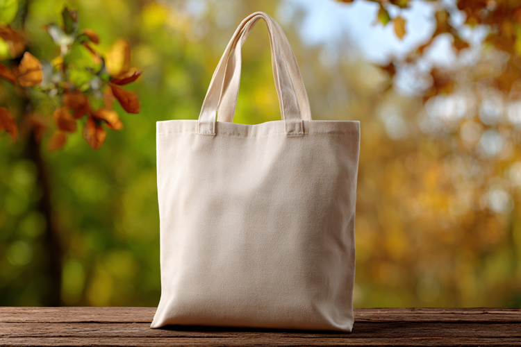 Cotton Canvas Tote Bag Mockup on Wooden Table