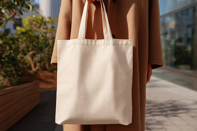 Woman Carrying Canvas Tote Outdoors