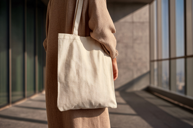 Woman Carrying Canvas Tote Outdoors