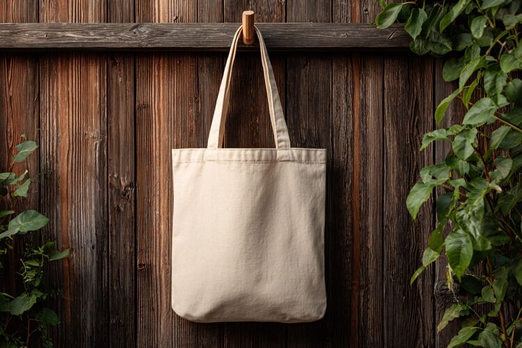 Canvas Tote Bag Hanging on Wood example image 1