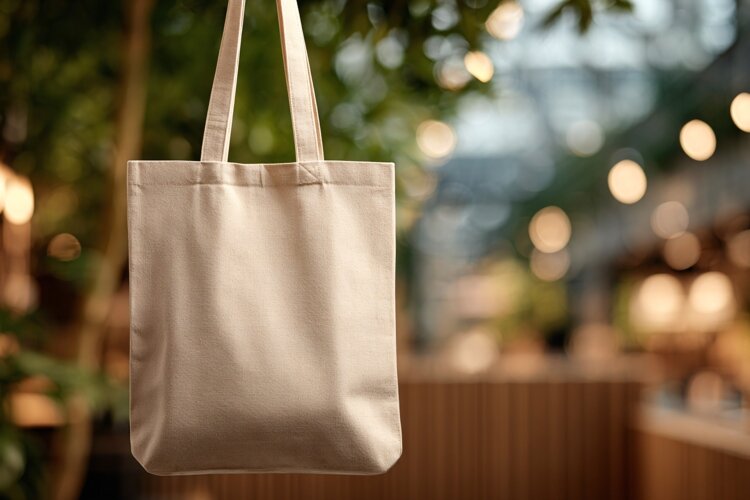 Canvas Tote Bag Hanging on Wood example image 1