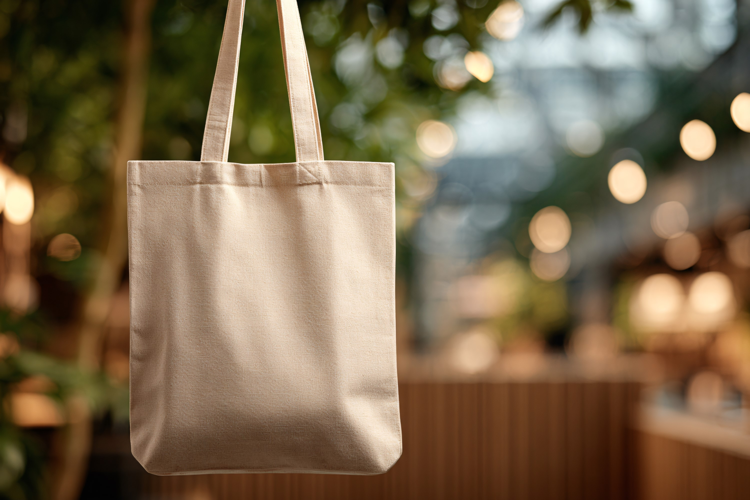 Canvas Tote Bag Hanging on Wood