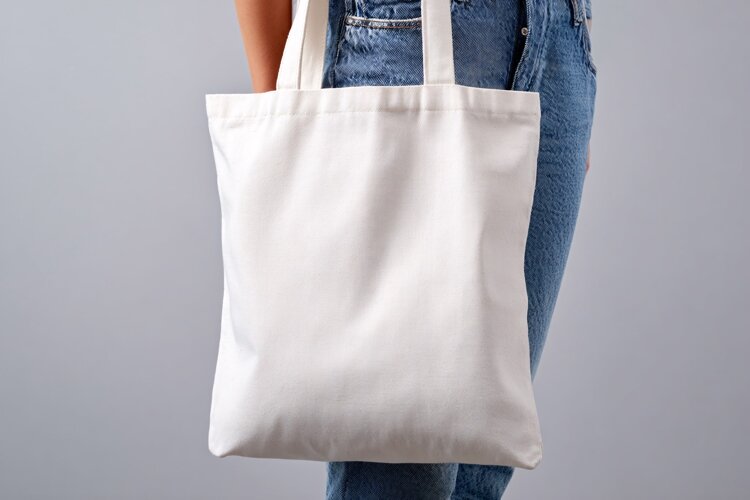 Woman Holding Canvas Shopping Bag example image 1
