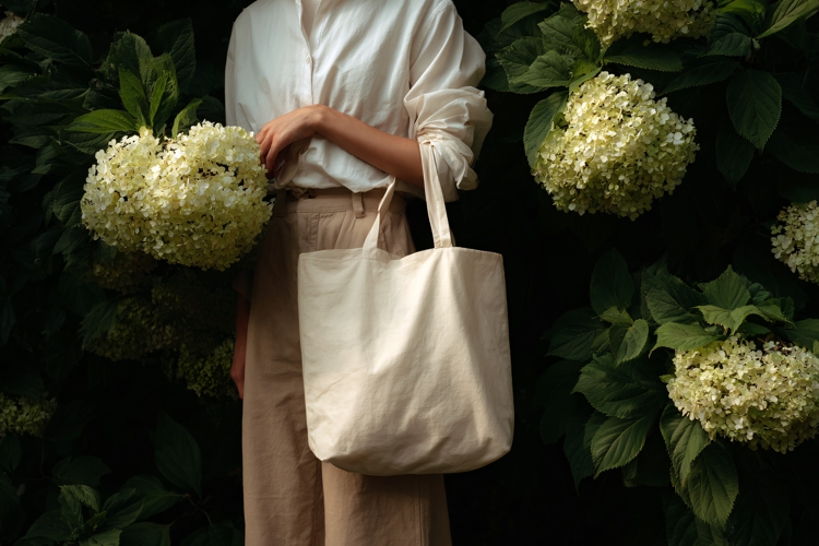 Woman Holding Canvas Tote Bag