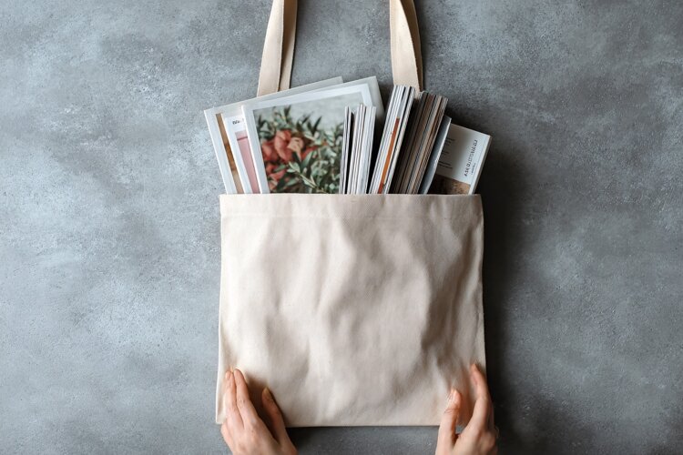 Canvas Tote Bag with Books for School and Shopping example image 1